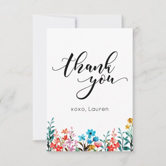 春の水彩花のフラットな感謝カード サンキューカード (正面)