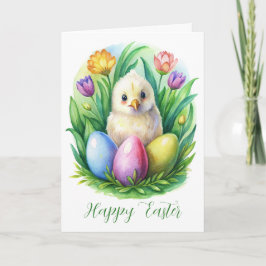 春の水色かわいい鶏と染め卵 シーズンカード