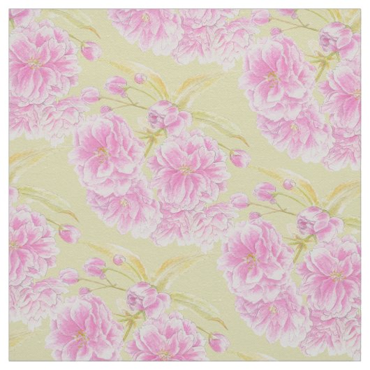 春の水色ピンクの花の開花生地 ファブリック (見本)