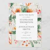 春の水色ワイルドフラワーウェディング日付を保存 招待状 (正面/裏面)