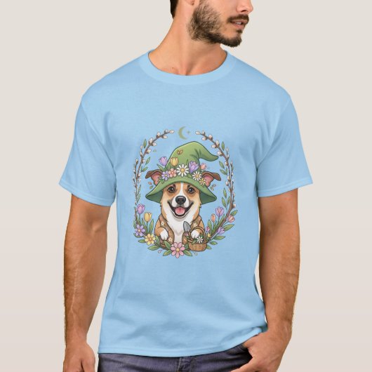 春の沼地の庭のノームTシャツ Tシャツ (正面)