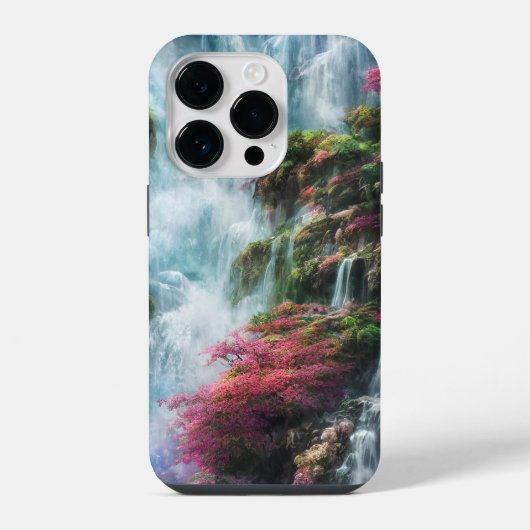 春の滝の山のピンクの花 11 iPhoneケース (裏面)