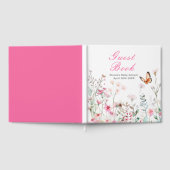 春の濃いピンクの蝶の花柄 ベビーシャワー ゲストブック (全面)