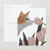 春の猫とフラワーアート シーズンポストカード (正面/裏面)