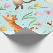 春の猫のパレード – 跳ねる猫と花々 ラッピングペーパー (角)