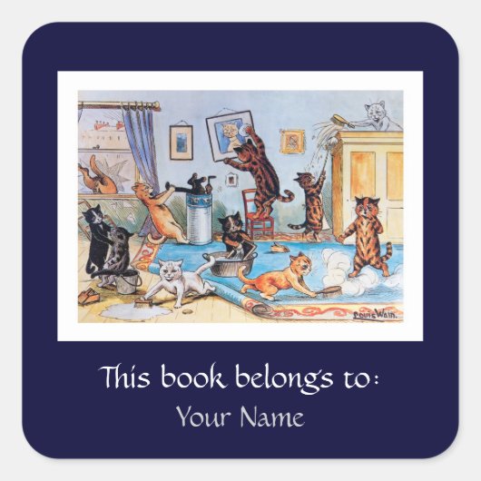 春の猫を拾うLouis Wain スクエアシール (正面)