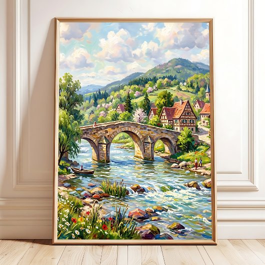 春の田舎風景 キャンバスウォールアート ポスター