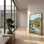 春の田舎風景 キャンバスウォールアート ポスター