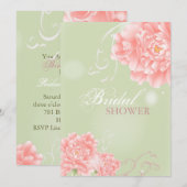 春の真新しいピンクのシャクヤクの植物のブライダルシャワー 招待状 (正面/裏面)