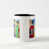 春の着物 日本の芸者アート ツートーンマグカップ (中央)