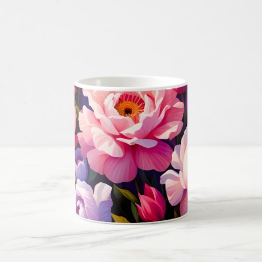 春の禅の日の出 ピンクの花園 コーヒーマグカップ (中央)