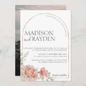 春の素朴なブラッシュピンクの花写真付き結婚式 招待状 (正面/裏面)