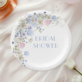 春の紫とピンクのワイルドフラワーのブライズシャワー ペーパープレート