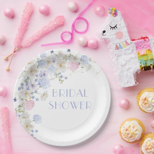 春の紫とピンクのワイルドフラワーのブライズシャワー ペーパープレート (パーティー)