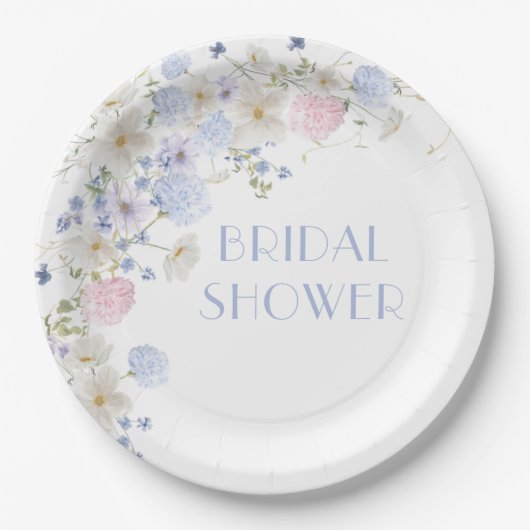 春の紫とピンクのワイルドフラワーのブライズシャワー ペーパープレート (正面)