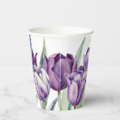春の紫の水彩画のチューリップ ブライダルシャワー 紙コップ (右)