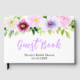 春の紫の花と葉のブライダルシャワー ゲストブック