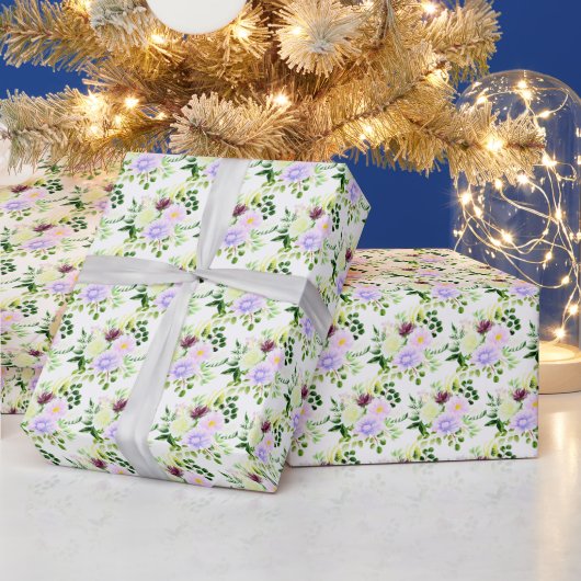 春の紫の花と葉 ラッピングペーパー (クリスマス)