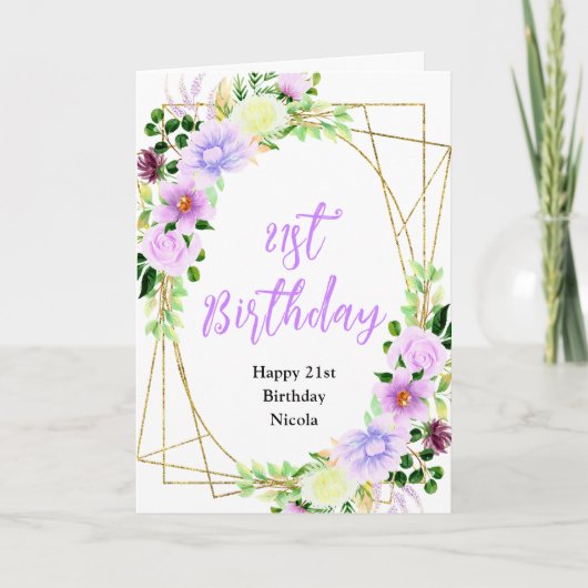 春の紫の花の誕生日 カード (正面)