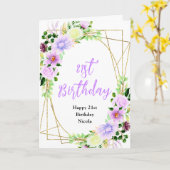 春の紫の花の誕生日 カード (黄色い花)