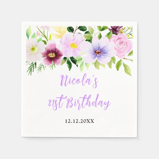 春の紫の花の誕生日 スタンダードカクテルナプキン (正面)