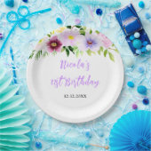 春の紫の花の誕生日 ペーパープレート (パーティー)