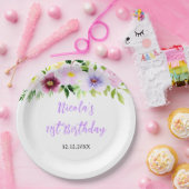 春の紫の花の誕生日 ペーパープレート (パーティー)