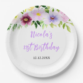 春の紫の花の誕生日 ペーパープレート