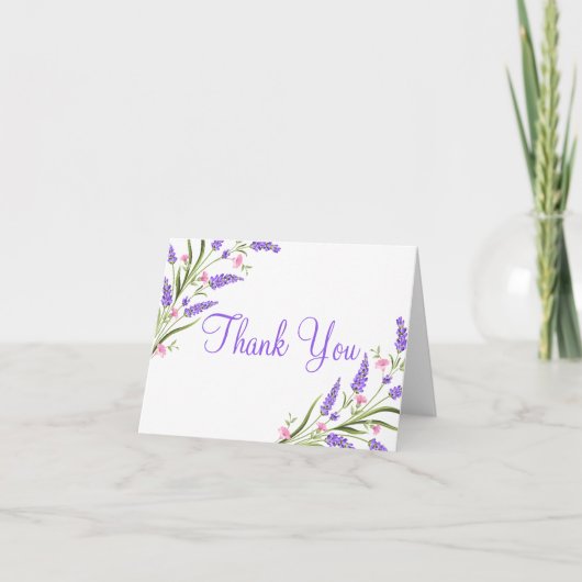 春の紫水彩花イラストのウェディングお礼カード サンキューカード (正面)