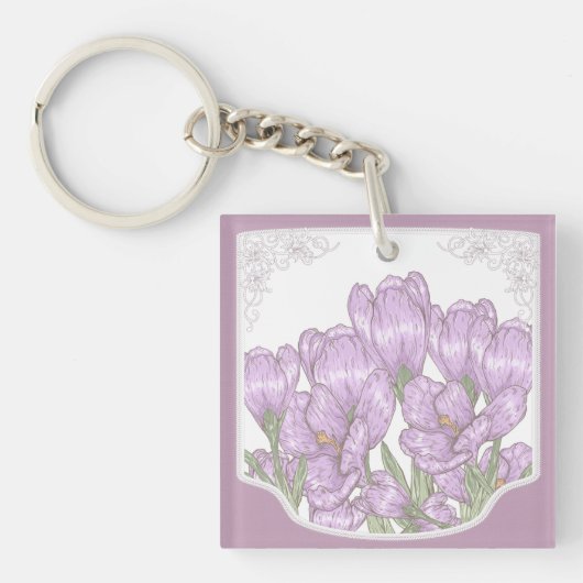 春の紫色のクロッカスの花 キーホルダー (正面)