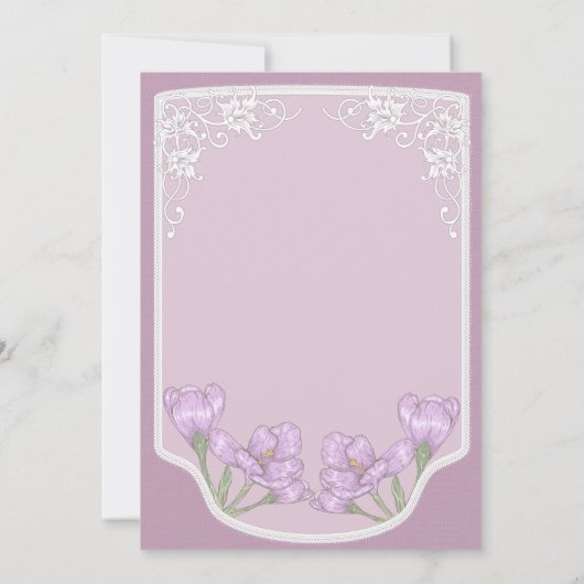 春の紫色のクロッカス結婚の花 招待状 (裏面)