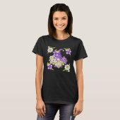 春の紫色のスミレのためのフローラルダイジー花柄 Tシャツ (正面フル)