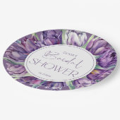 春の紫色のチューリップ ブライダルシャワー ペーパープレート (アングル)