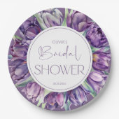 春の紫色のチューリップ ブライダルシャワー ペーパープレート (正面)