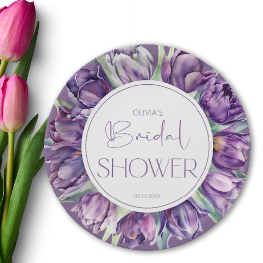 春の紫色のチューリップ ブライダルシャワー ペーパープレート