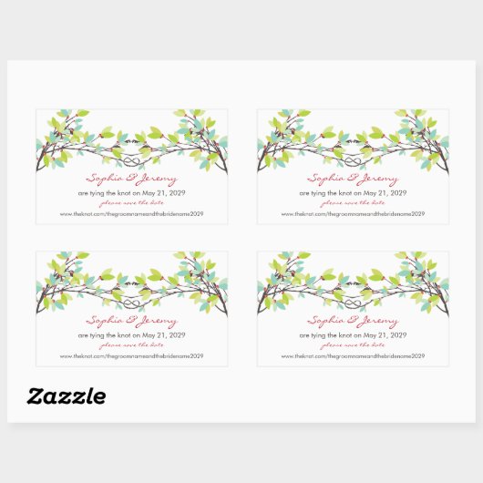 春の結び付き愛の木の日付シールを保存 長方形シール (シート)