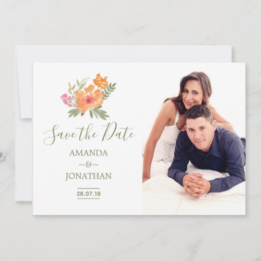 春の結婚式の水色の花の保存日付 セーブザデート (正面)