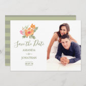 春の結婚式の水色の花の保存日付 セーブザデート (正面/裏面)