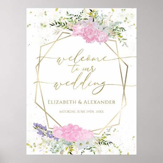 春の結婚式ウェルカムサインギルド野花 ポスター (正面)