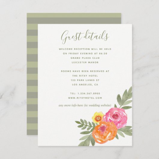 春の結婚式ウォーターカラーフラワーズゲスト詳細 エンクロージャーカード (正面/裏面)