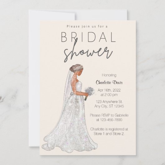 春の結婚式エレガントガウンブライダルシャワーインビタティ 招待状 (正面)