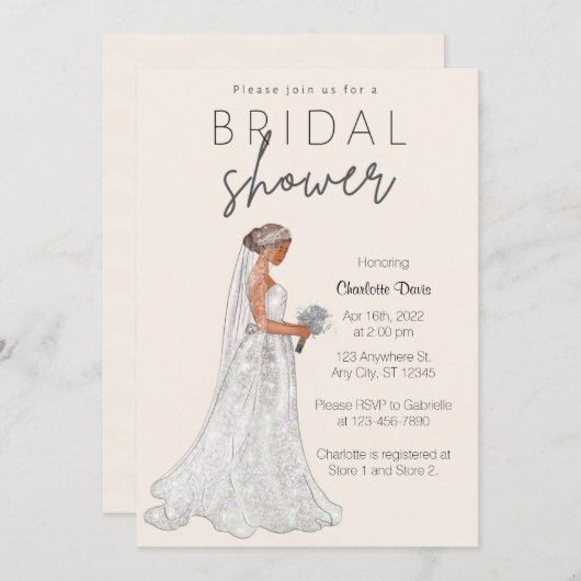 春の結婚式エレガントガウンブライダルシャワーインビタティ 招待状 (正面/裏面)