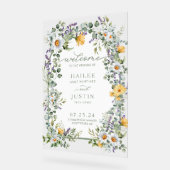 春の結婚式カラフルワイルドフラワーフローラへようこそ アクリルサイン (傾斜)