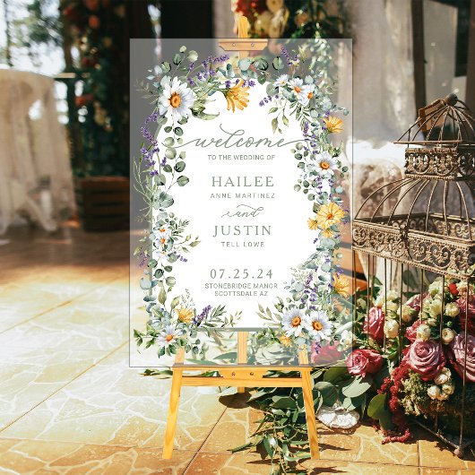 春の結婚式カラフルワイルドフラワーフローラへようこそ アクリルサイン