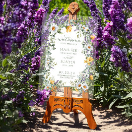 春の結婚式カラフルワイルドフラワーフローラへようこそ アクリルサイン