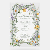 春の結婚式カラフルワイルドフラワーフローラへようこそ アクリルサイン (正面)