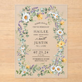 春の結婚式カラフルワイルドフラワーフローラトレンディー アクリル招待状 (正面)