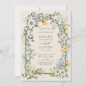 春の結婚式カラフルワイルドフラワーフローラトレンディー 招待状 (正面)