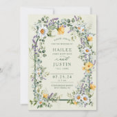春の結婚式カラフルワイルドフラワーフローラトレンディー 招待状 (正面)