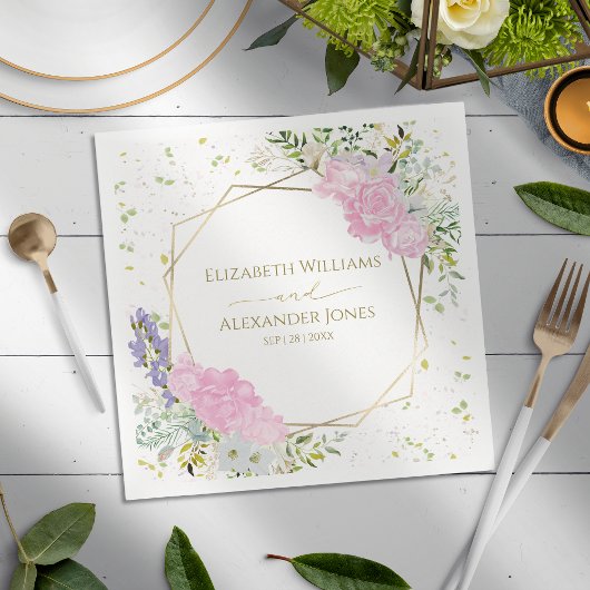 春の結婚式ナプキンズパステルカラーワイルドフラワー スタンダードカクテルナプキン